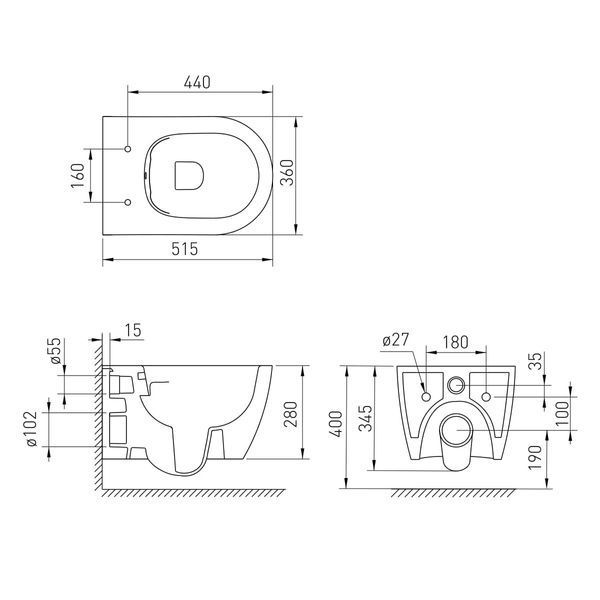 CANTE Rimless унітаз підвісний 51*35,5*33 см, сидіння Duroplast Slim slow-closing, de la noche 1312.151004 фото