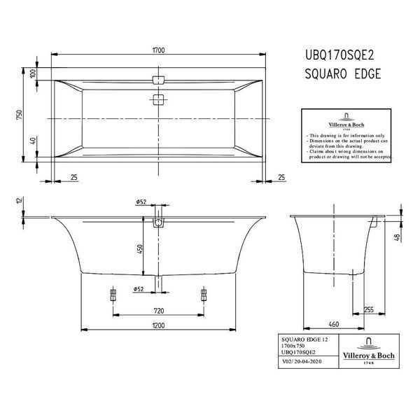 SQUARO EDGE 12 вана 170*75 см UBQ170SQE2DV-01 фото