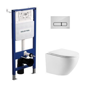Комплект: Інсталяція Koller Pool Aqua Line (2359510056) + Кнопка для інсталяції Koller Pool Edge механічна, білий глянцевий (2307510157) + Унітаз підвісний Devit Flow 490х365х370mm з кришкою soft-close, білий глянець (DFL0460111W) 2359510056+2307510157+DFL0460111W фото