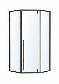 MORA 90-P душова кабіна 90*90*200 см п'ятикутна, двері розпашні, профіль чорний матовий, скло прозоре 1037.145504 фото